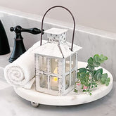 Kate Aspen Rustic Farmhouse White Candle Holder, Wedding, Centerpiece Table, Home, Shelf, 5 inch Decorative Lantern image 0
